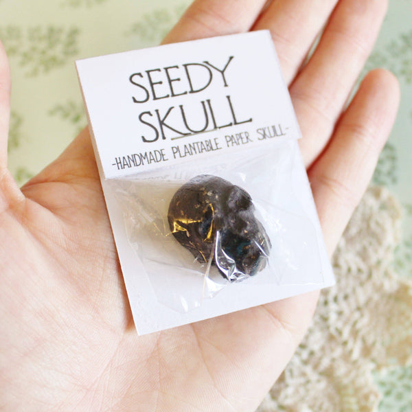 Single Black Plantable Paper Seedy Skull. Wildflowers