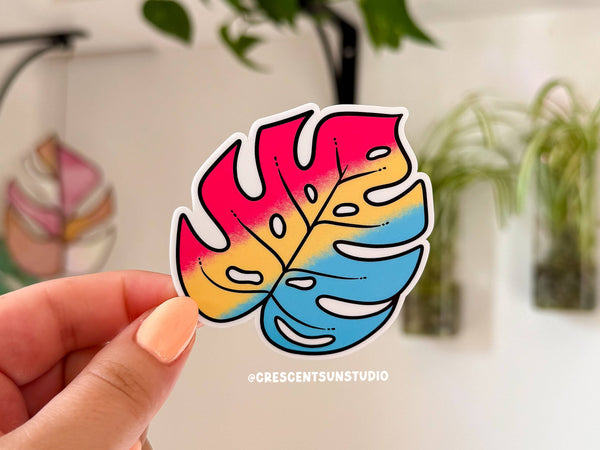 Monstera Leaf Sticker, LGBTQ+ Subtle Pride Flag - Pansexual