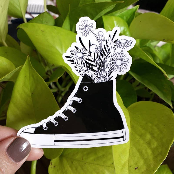 Old School Floral Sneaker, Vinyl Sticker