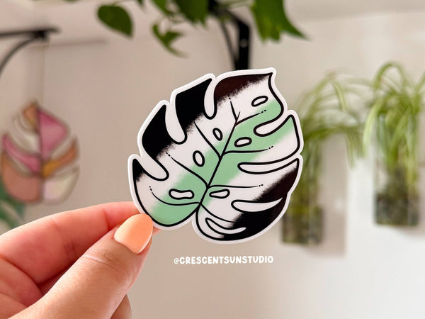 Monstera Leaf Sticker, LGBTQ+ Subtle Pride Flag - Agender