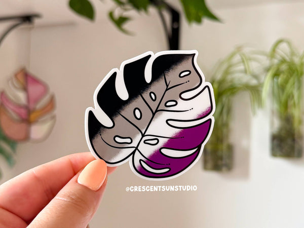Monstera Leaf Sticker, LGBTQ+ Subtle Pride Flag - Asexual