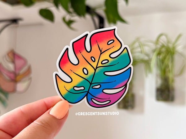 Monstera Leaf Sticker, LGBTQ+ Subtle Pride Flag - Rainbow