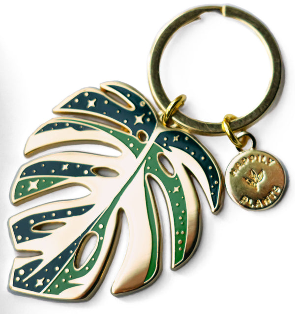 Monstera 'Thai Constellation' Plant Keychain, Plant Gifts
