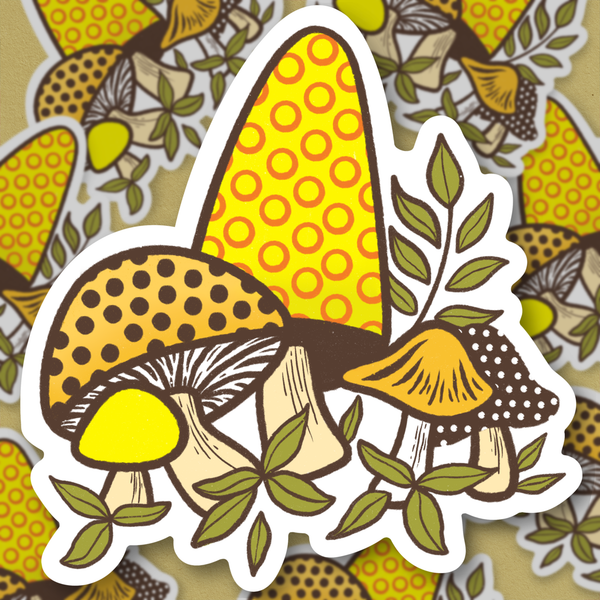 Groovy yellow mushroom gang, sticker