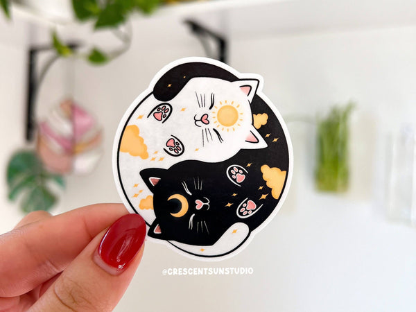 Yin Yang Cats Sticker, Witchy Celestial Cat Sticker