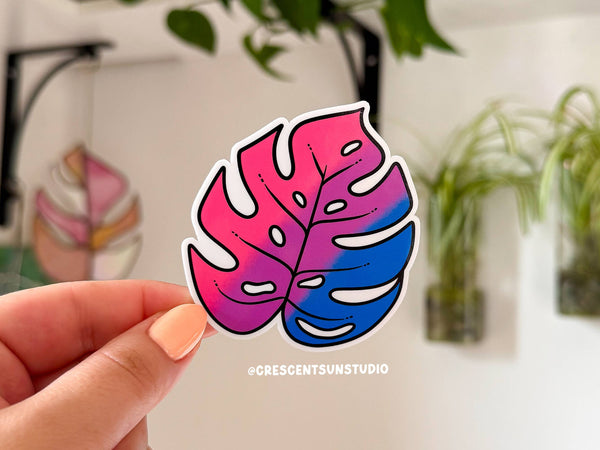 Monstera Leaf Sticker, LGBTQ+ Subtle Pride Flag - Bisexual