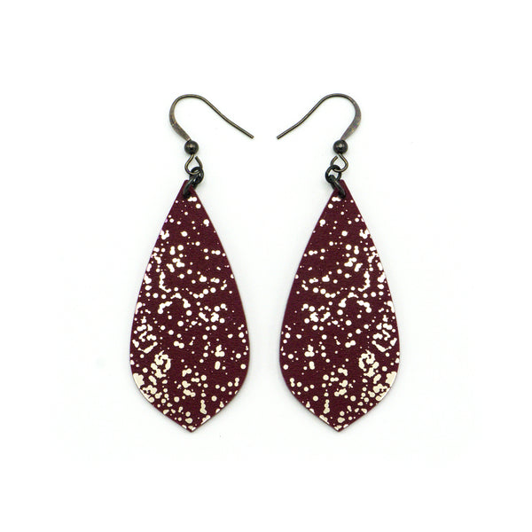 Gem Point [02R] // Acrylic Earrings - Brushed Nickel, Burgundy