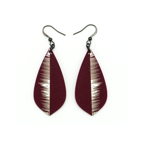 Gem Point [14R] // Acrylic Earrings - Brushed Nickel, Burgundy
