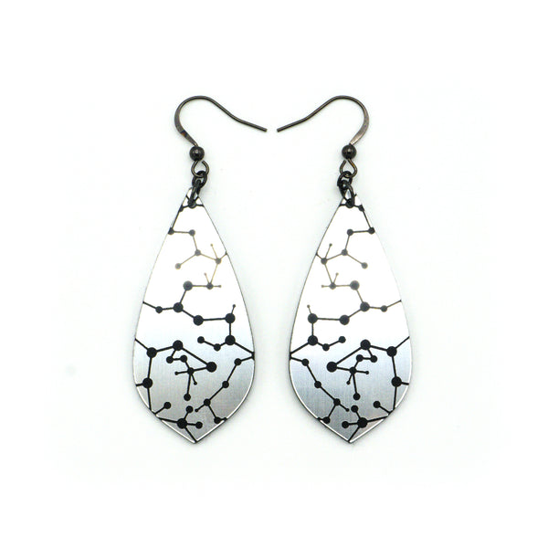 Gem Point [05] // Acrylic Earrings - Brushed Silver, Black