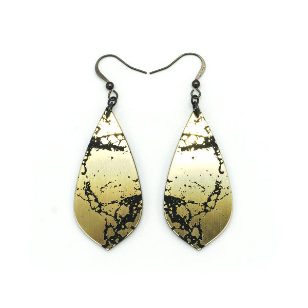 Gem Point [23] // Acrylic Earrings - Brushed Gold, Black