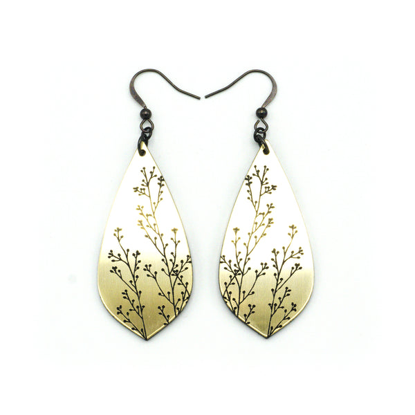 Gem Point [07] // Acrylic Earrings - Brushed Gold, Black