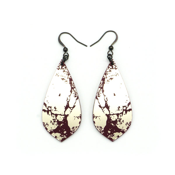 Gem Point [22] // Acrylic Earrings - Brushed Nickel, Burgundy