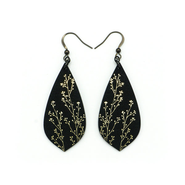 Gem Point [07R] // Acrylic Earrings - Brushed Gold, Black