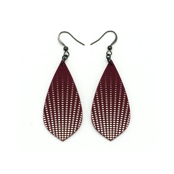 Gem Point [08R] // Acrylic Earrings - Brushed Nickel, Burgundy