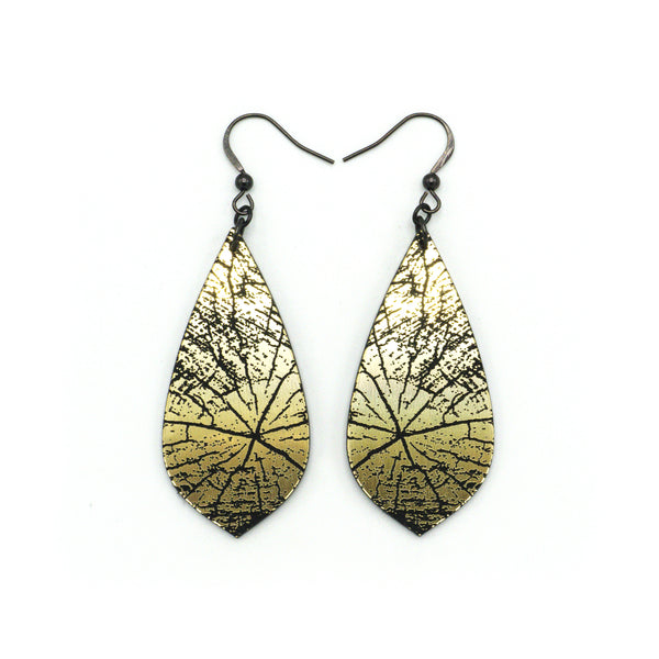 Gem Point [45] // Acrylic Earrings - Brushed Gold, Black