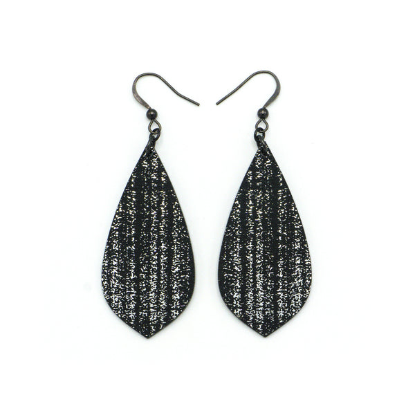 Gem Point [29R] // Acrylic Earrings - Brushed Silver, Black