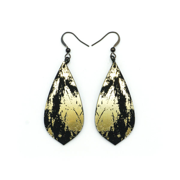 Gem Point [27] // Acrylic Earrings - Brushed Gold, Black