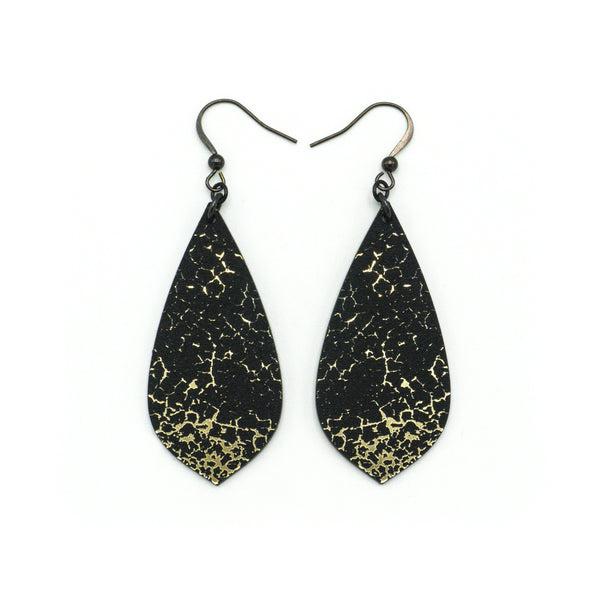 Gem Point [46R] // Acrylic Earrings - Brushed Gold, Black
