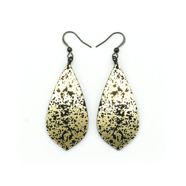 Gem Point [21] // Acrylic Earrings - Brushed Gold, Black
