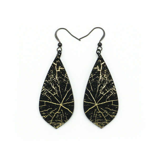 Gem Point [45R] // Acrylic Earrings - Brushed Gold, Black
