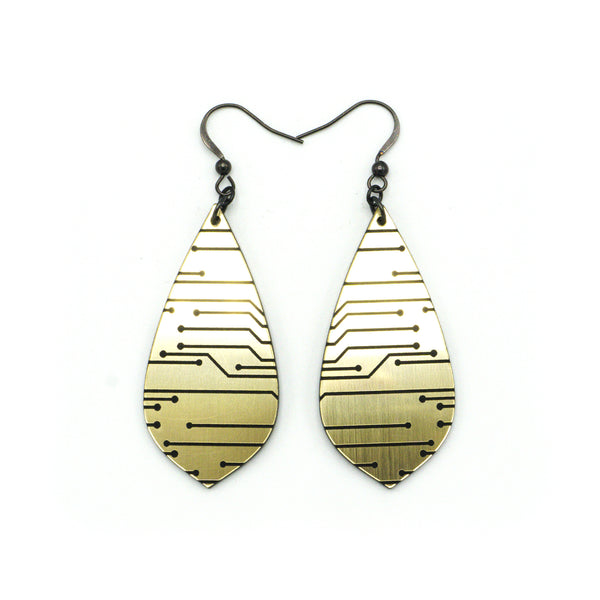 Gem Point [06] // Acrylic Earrings - Brushed Gold, Black