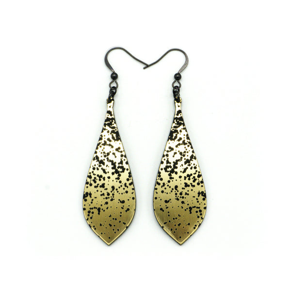 Slim Bevel Drops [02_Abstract] // Acrylic Earrings - Brushed Gold, Black