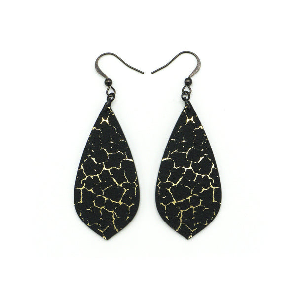 Gem Point [47R] // Acrylic Earrings - Brushed Gold, Black
