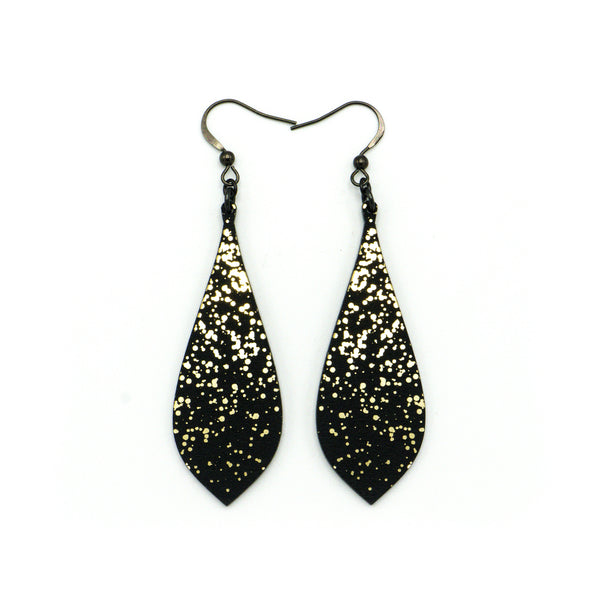 Slim Bevel Drops [02R_Abstract] // Acrylic Earrings - Brushed Gold, Black