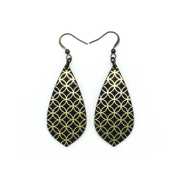 Gem Point [37R] // Acrylic Earrings - Brushed Gold, Black
