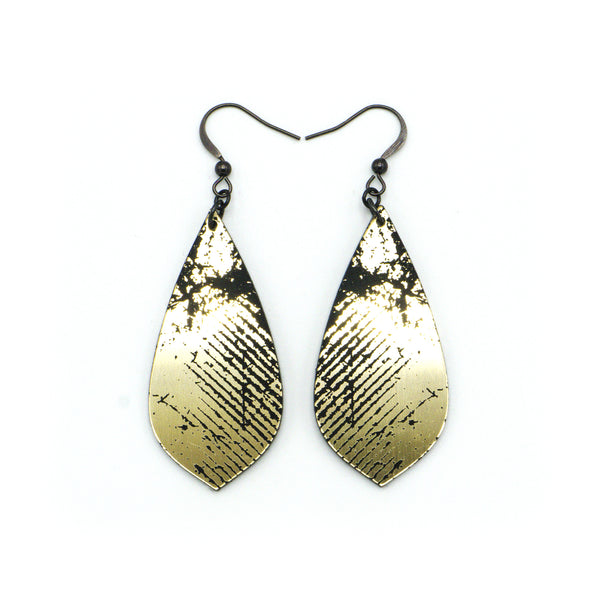 Gem Point [26] // Acrylic Earrings - Brushed Gold, Black