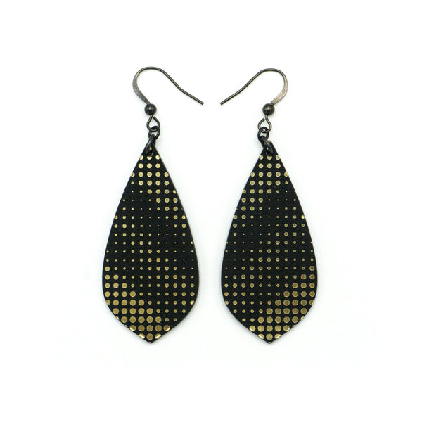 Gem Point [11R] // Acrylic Earrings - Brushed Gold, Black