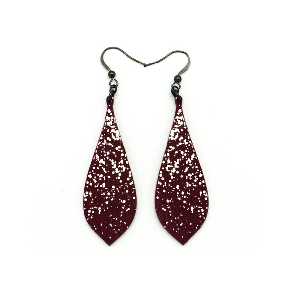 Slim Bevel Drops [02R_Abstract] // Acrylic Earrings - Brushed Nickel, Burgundy