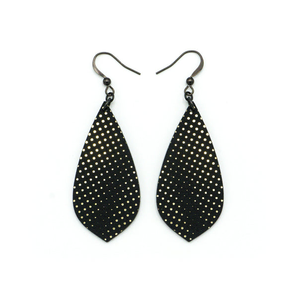 Gem Point [12R] // Acrylic Earrings - Brushed Gold, Black