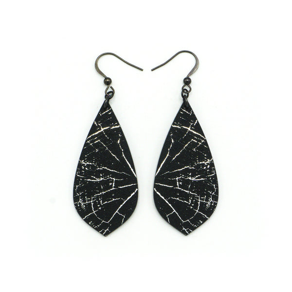 Gem Point [44R] // Acrylic Earrings - Brushed Silver, Black
