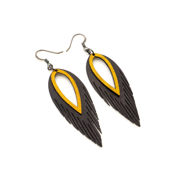 Nativas [2 Layer] // Leather Earrings - Black, Yellow