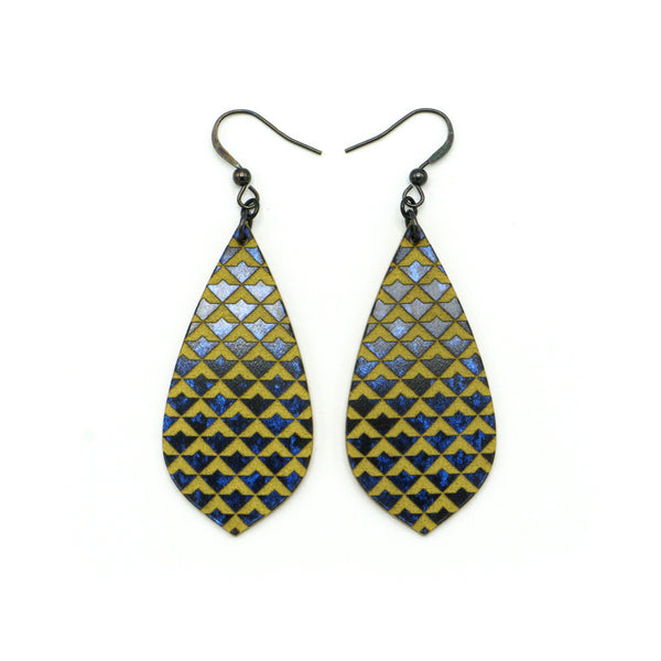 Gem Point [35] // Acrylic Earrings - Celestial Blue, Gold