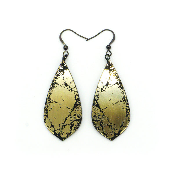 Gem Point [25] // Acrylic Earrings - Brushed Gold, Black
