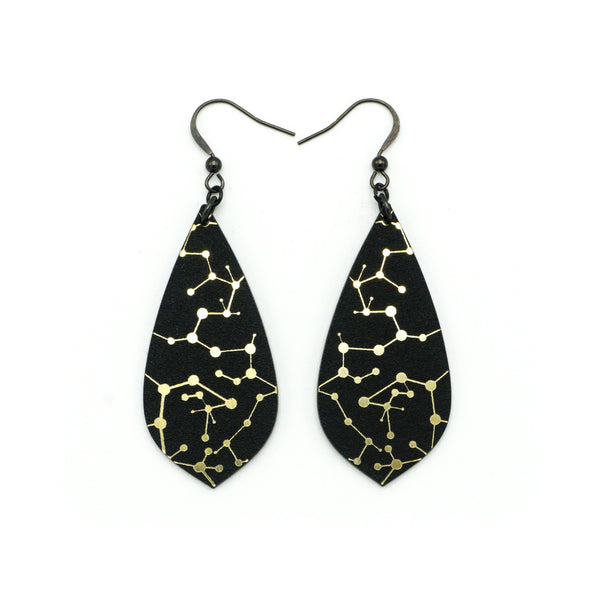 Gem Point [05R] // Acrylic Earrings - Brushed Gold, Black