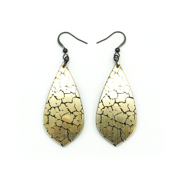 Gem Point [47] // Acrylic Earrings - Brushed Gold, Black