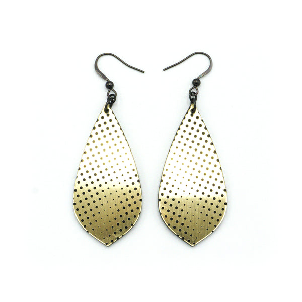 Gem Point [12] // Acrylic Earrings - Brushed Gold, Black