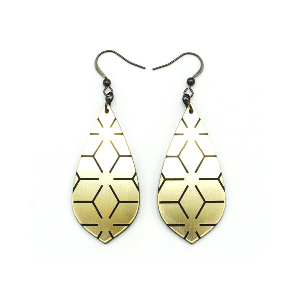 Gem Point [33] // Acrylic Earrings - Brushed Gold, Black