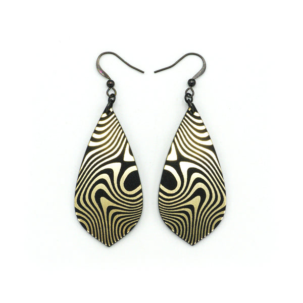 Gem Point [40] // Acrylic Earrings - Brushed Gold, Black