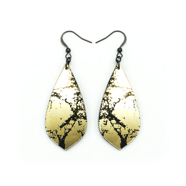Gem Point [24] // Acrylic Earrings - Brushed Gold, Black
