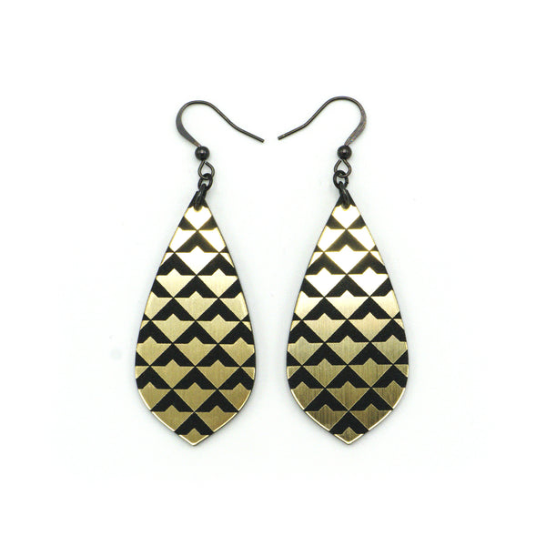 Gem Point [36] // Acrylic Earrings - Brushed Gold, Black