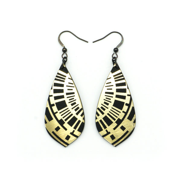 Gem Point [04] // Acrylic Earrings - Brushed Gold, Black