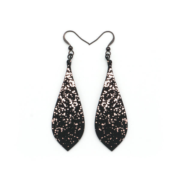 Slim Bevel Drops [02R_Abstract] // Acrylic Earrings - Rose Gold, Black