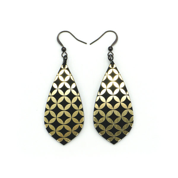 Gem Point [34R] // Acrylic Earrings - Brushed Gold, Black
