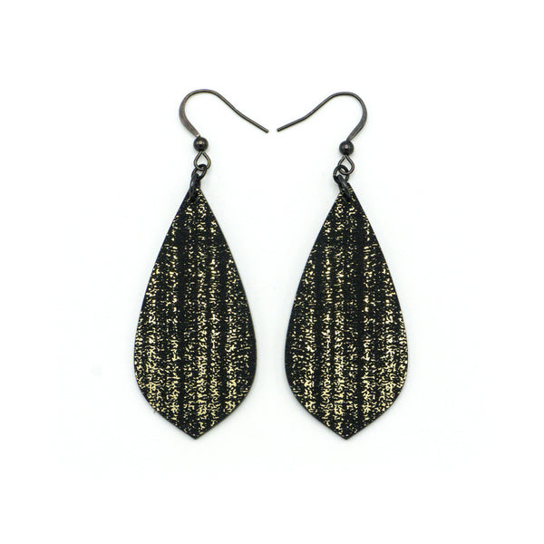 Gem Point [29R] // Acrylic Earrings - Brushed Gold, Black