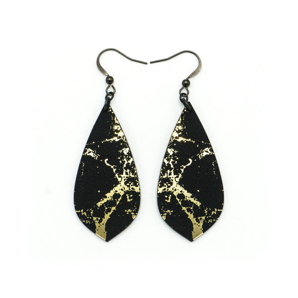 Gem Point [24R] // Acrylic Earrings - Brushed Gold, Black