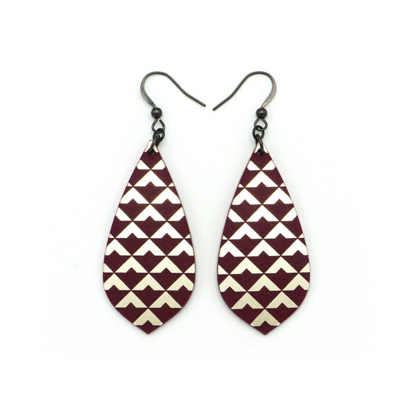 Gem Point [36R] // Acrylic Earrings - Brushed Nickel, Burgundy
